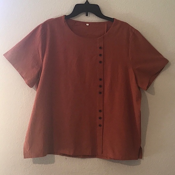 2 -  Women's Casual Crew Neck Short Sleeve Summer Blouses ( Rust and Khaki - XL) - Picture 2 of 16